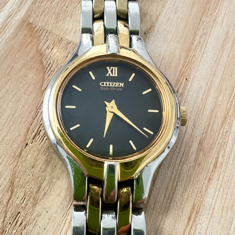 Citizen eco drive ladies black dial two tone dress solar watch
